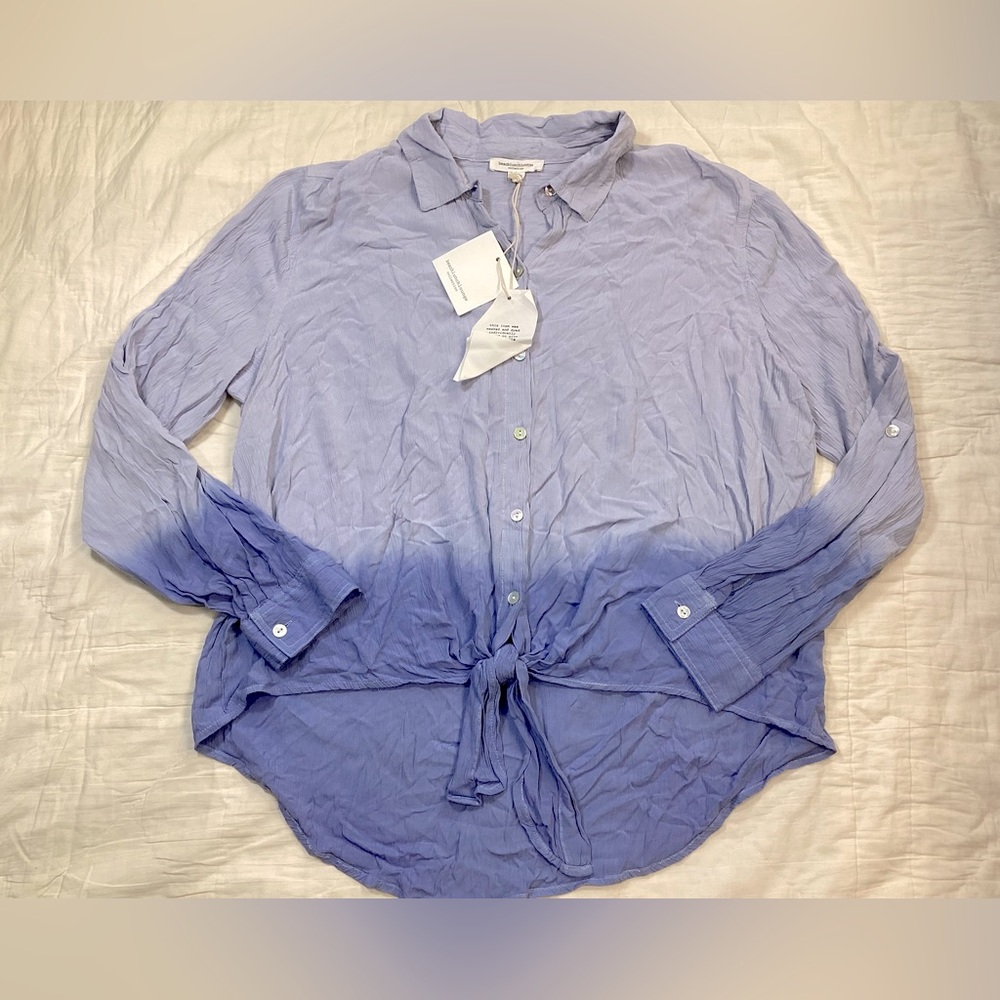 NWT BeachLunchLounge Yumi Tie Front Blue Ombre Button Down Shirt XL.